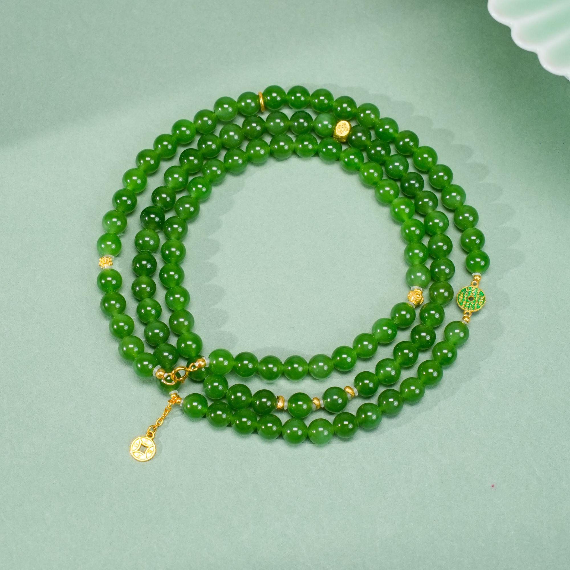 和田玉珠链卡6左右-18k金--GG720|BHT7