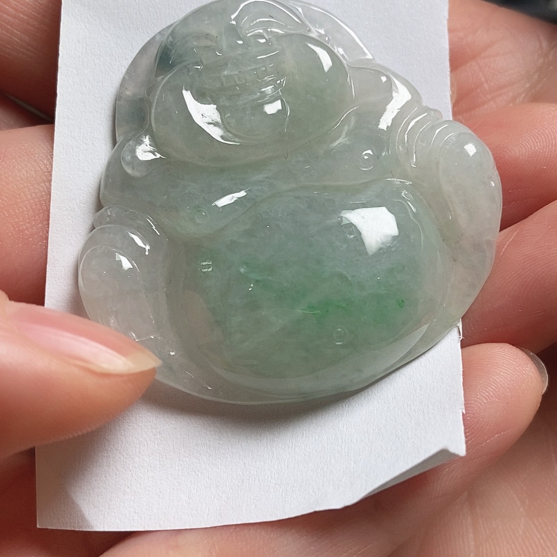 翡翠未镶嵌颈饰大佛公肚里藏金