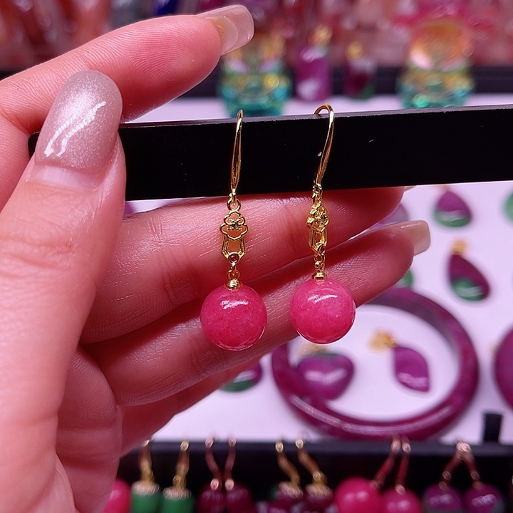 红宝石蔷薇耳坠银S925镶嵌