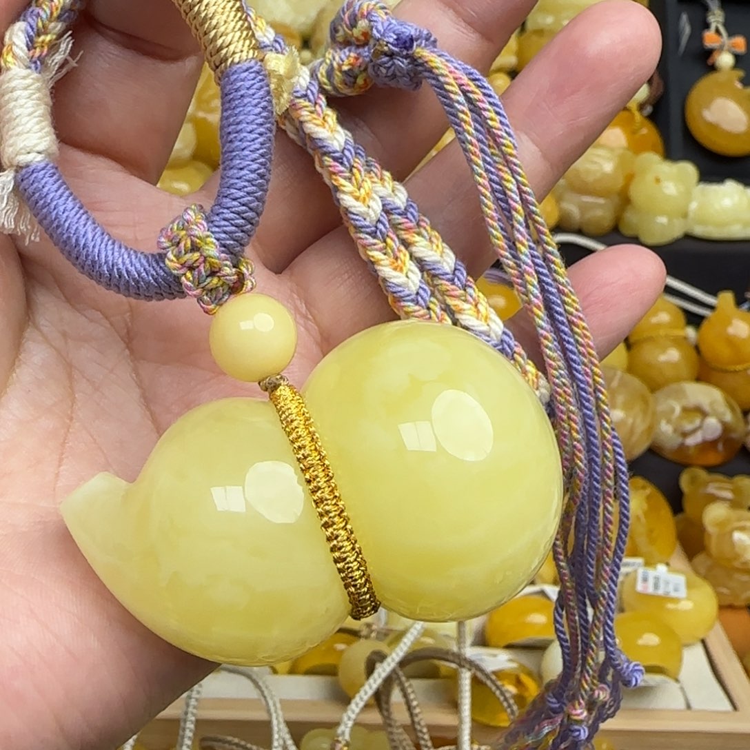 蜜蜡套链未镶嵌天然白花蜜蜡葫芦吊坠