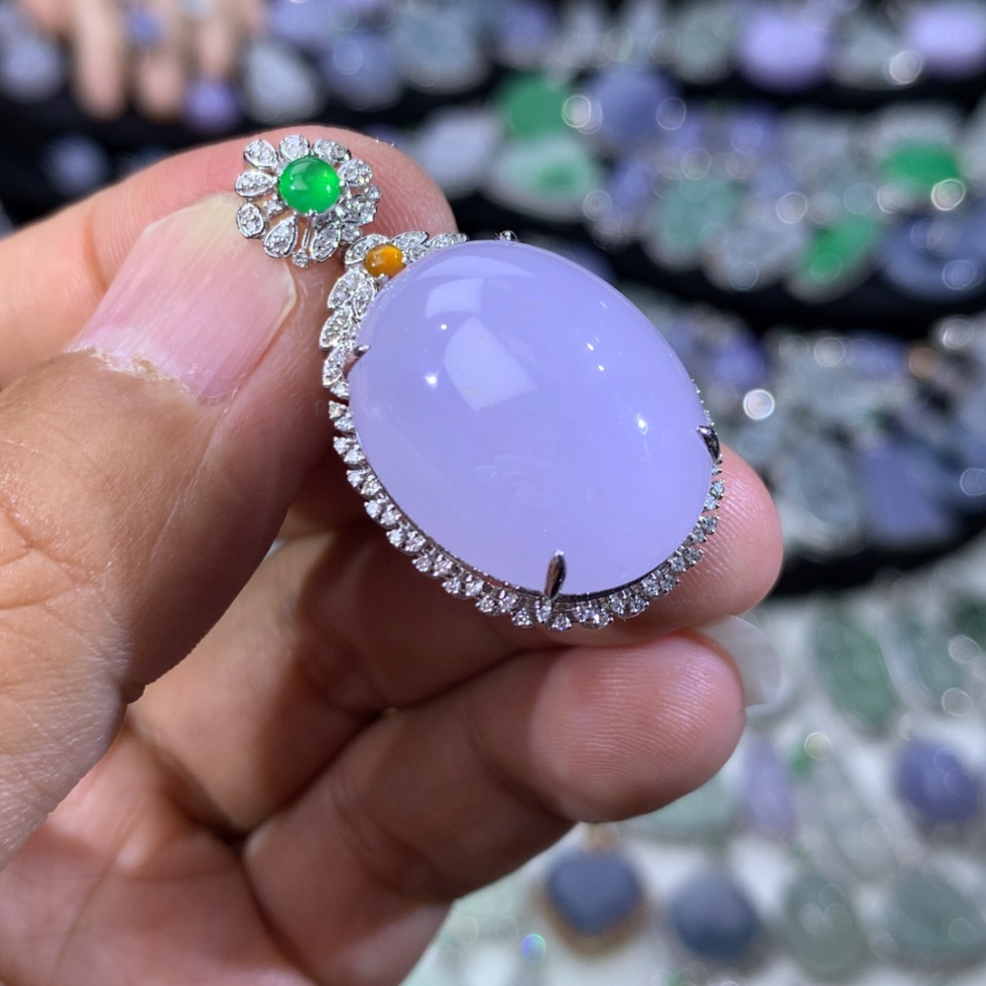 翡翠18K金镶嵌吊坠(不含链)