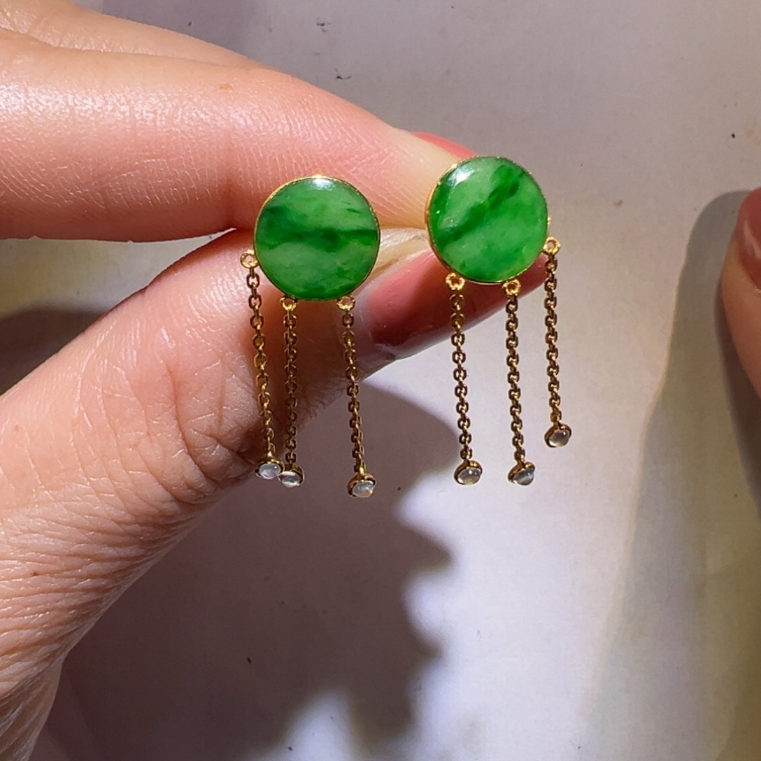 翡翠颈饰18K金镶嵌耳环