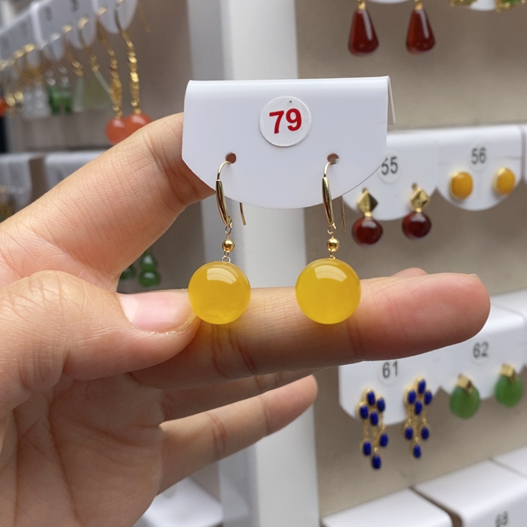 蜜蜡18K金镶嵌耳饰