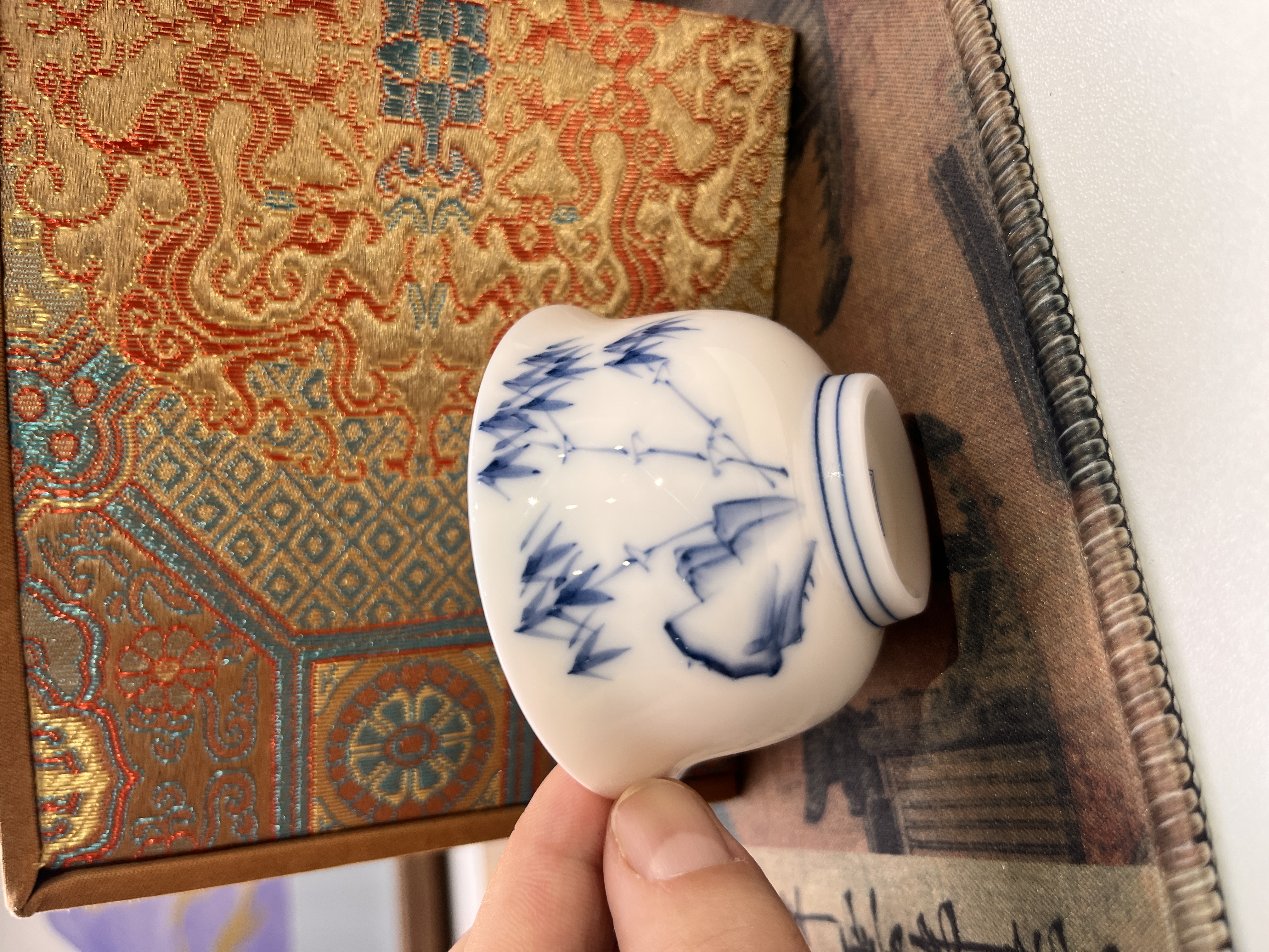 s022景德镇高温瓷釉下彩竹子小撇口杯