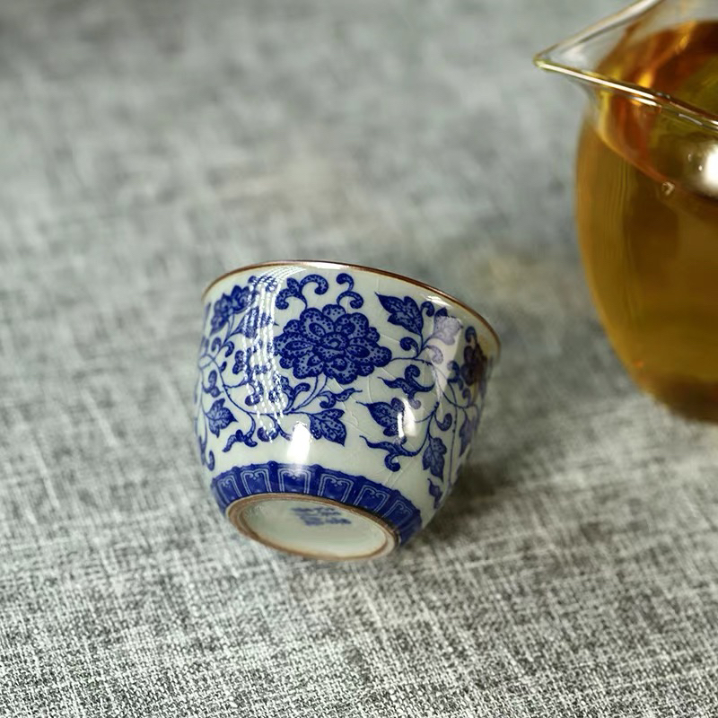 【景德镇】青花缠枝莲小客杯老陶泥开片可养茶杯中式家用陶瓷茶碗