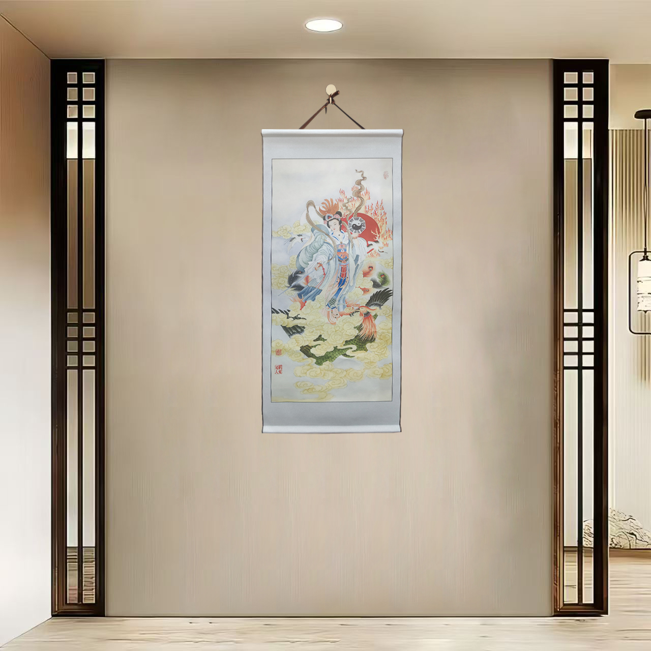 {40-196九天玄女}净尺寸40x85cm现代简约挂轴装饰画办公室