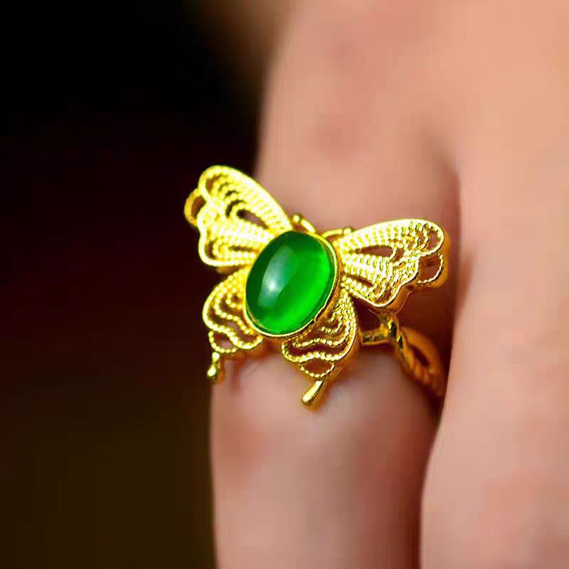 【黄志玮溯源】九福晶典 和田碧玉蝴蝶戒指 XLF80069