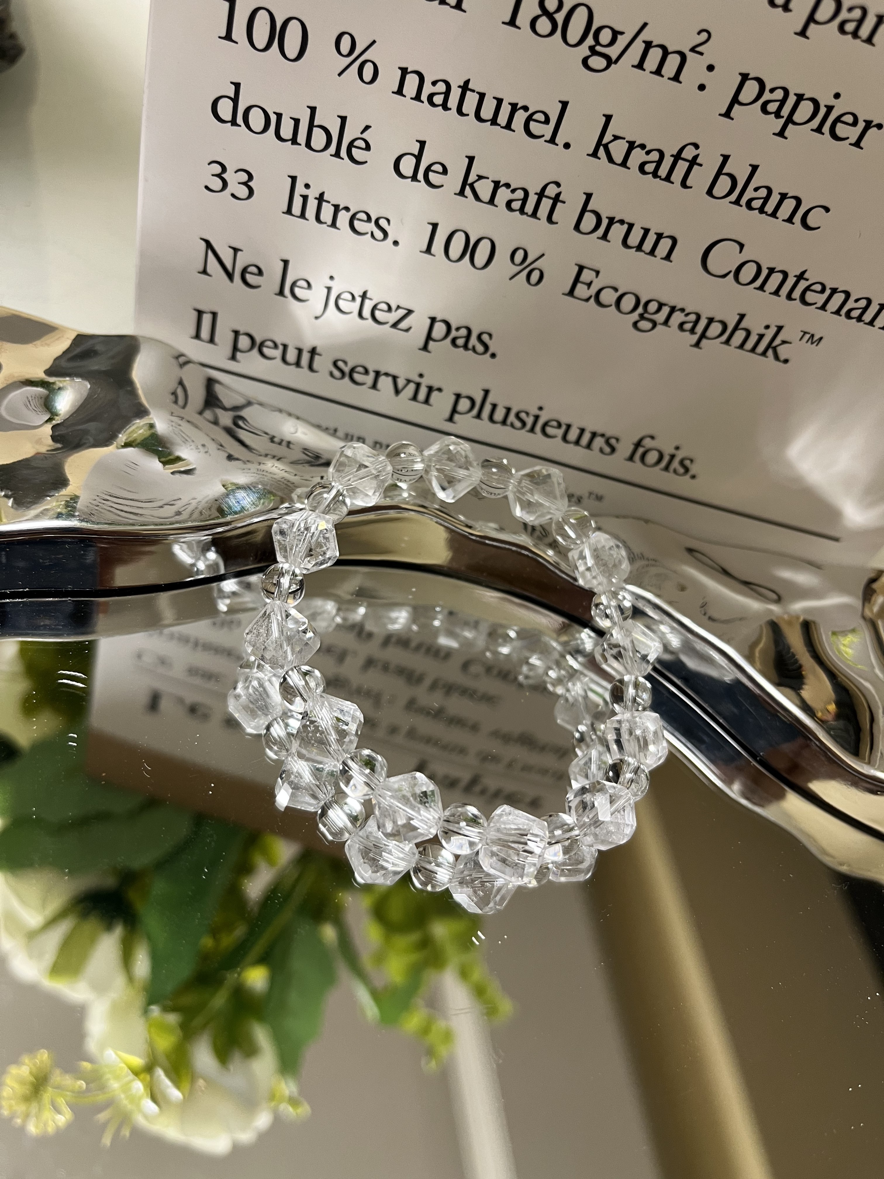 白水晶切割面手链女男原石DIY手工切面白水晶手串