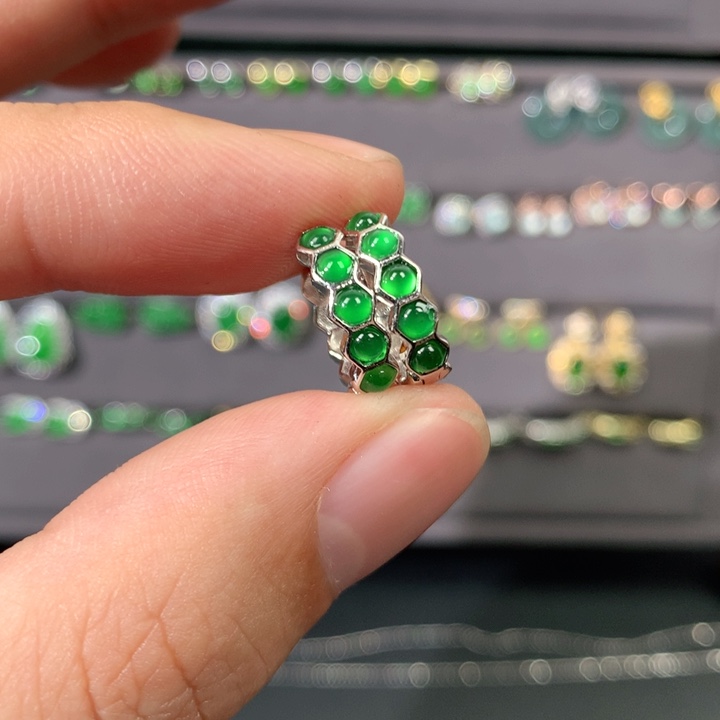 翡翠耳饰银S925镶嵌耳饰