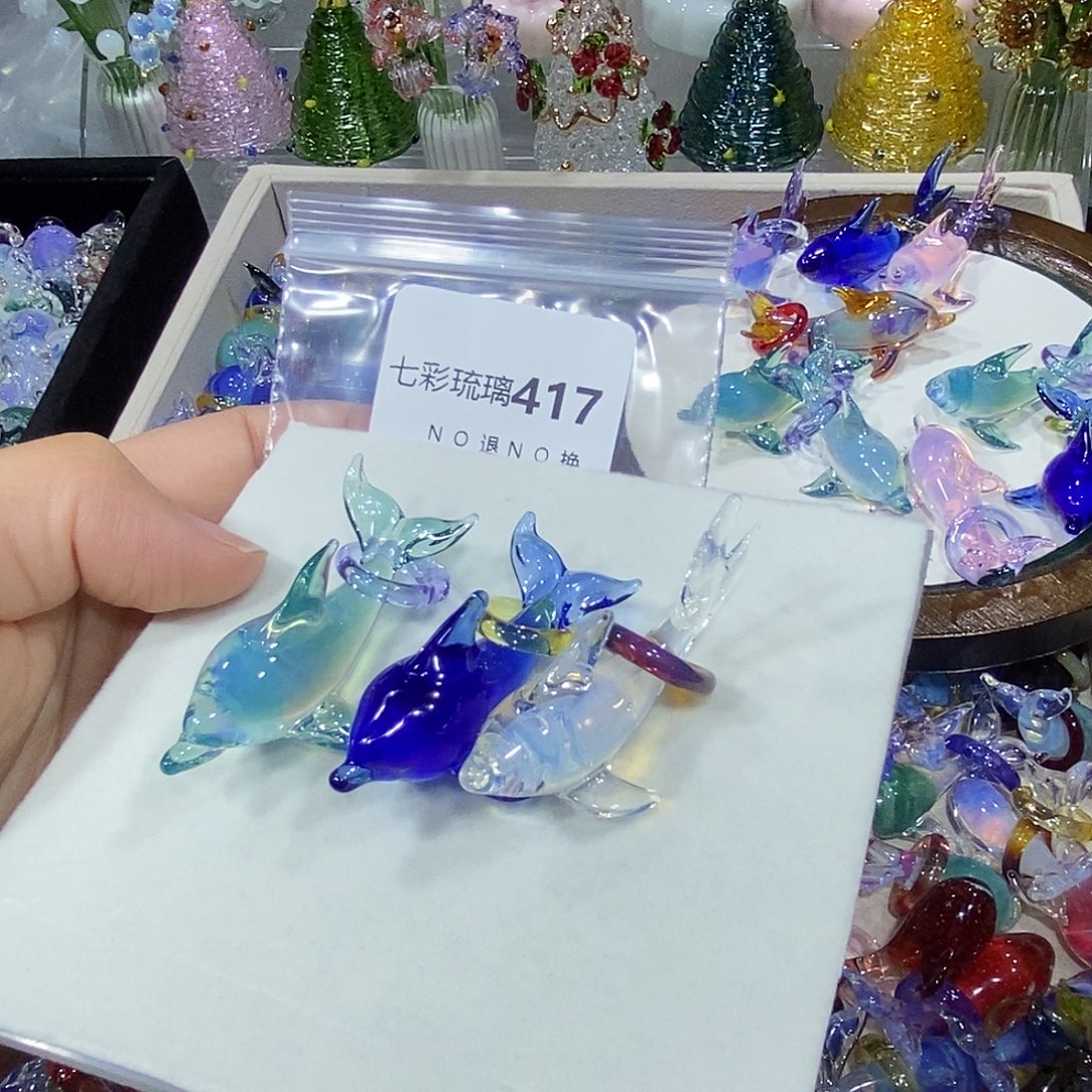 匿***书玻璃吊坠（不含链）417鲨鱼海豚三只