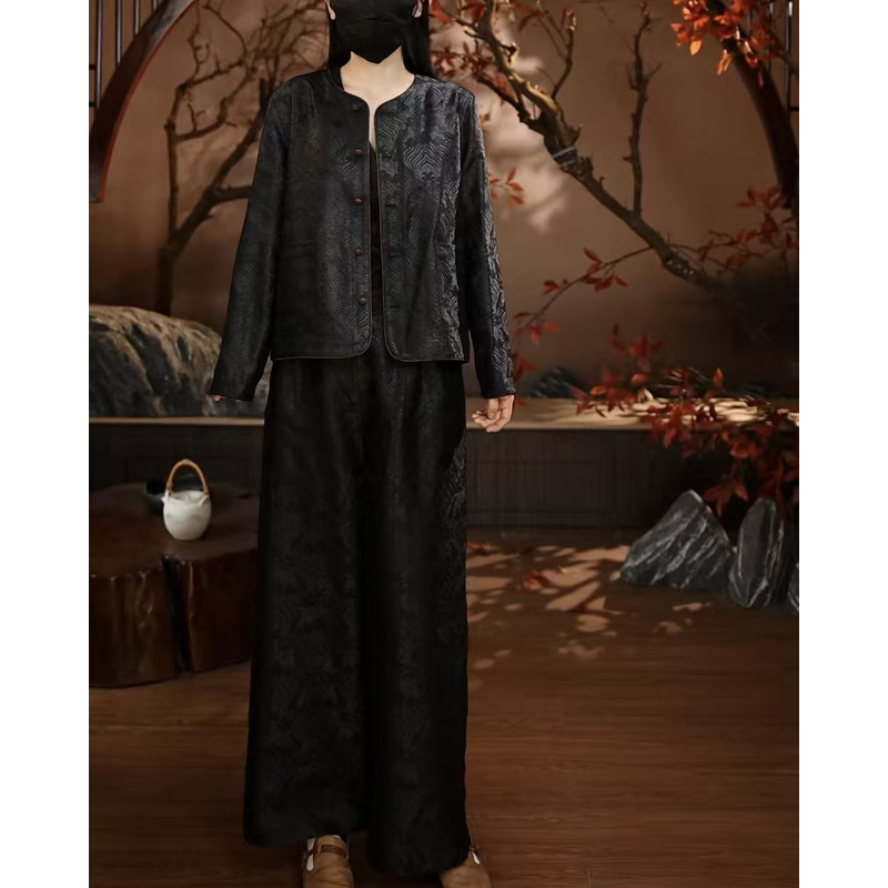 【千里江山】秋冬新款气质高端开衫优雅上衣裤子套装2516