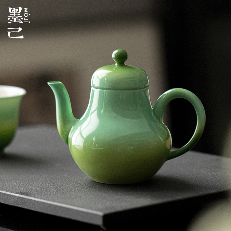 墨己醒春集翠绿渐变色陶瓷茶壶功夫茶具家用小壶球孔过滤泡茶壶