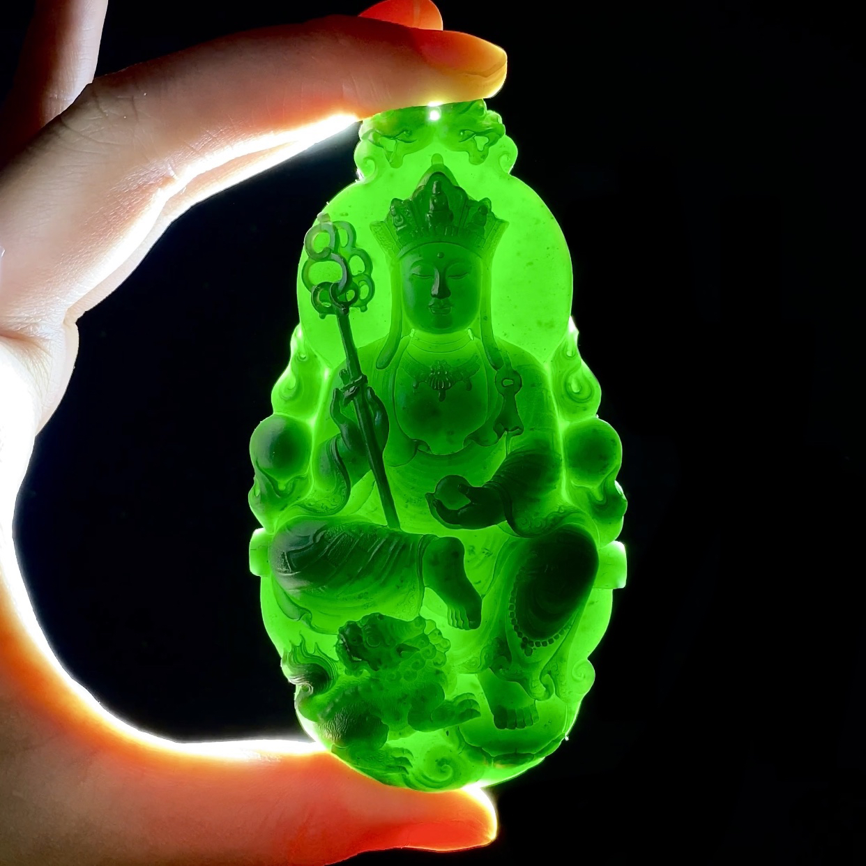 缅甸天然翡翠A货墨翠毛货地藏王菩萨守护神吊坠男女款玉牌挂件