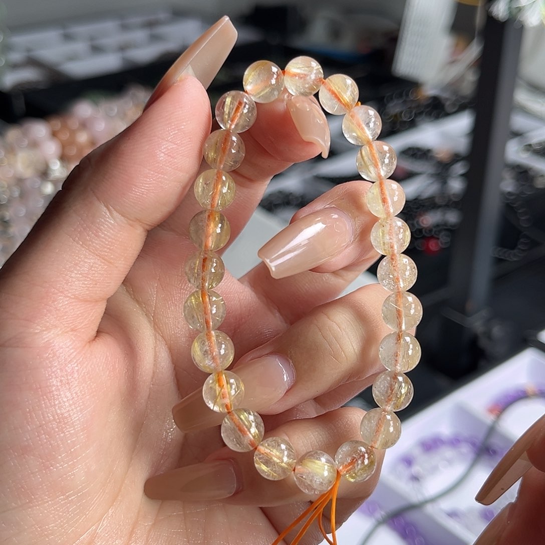 水晶手串未镶嵌金发晶 7mm