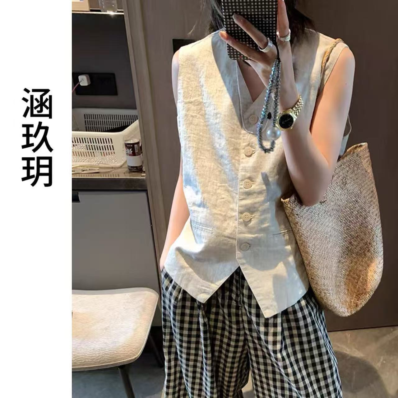 涵玖玥▪100%雨露麻【纯色马甲】高级感小众复古有质感上衣鲤-971