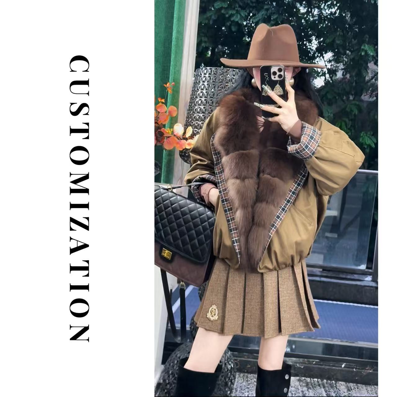 2025冬款鹅绒派克服拼接大毛领防风保暖下摆松紧设计时尚外套189