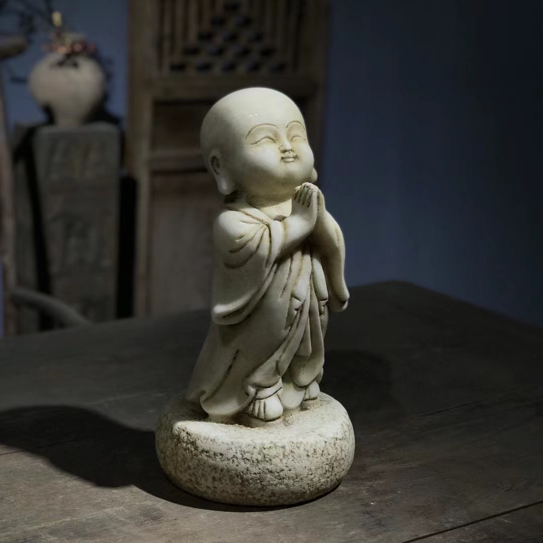 天然石材沙弥整石雕刻室内外禅意摆饰不含安装和卸货