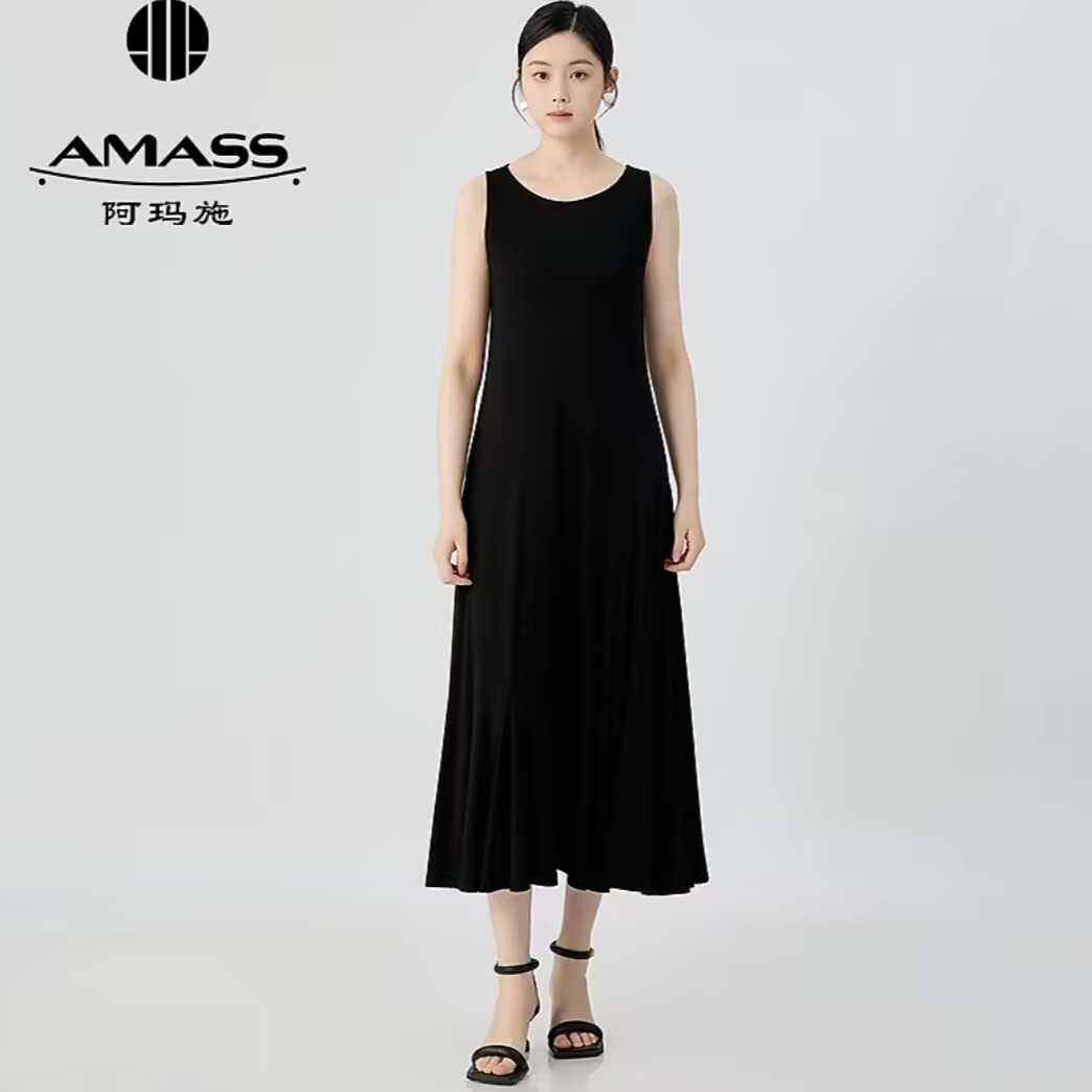 AMASS/阿玛施舒适高级新款舒适背心式无袖小黑连衣裙裙子550016