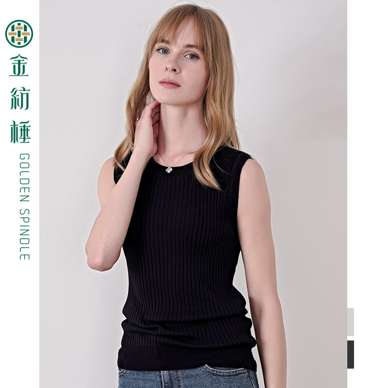 金纺棰6320 坎袖羊毛醋酸针织背心女长款 精纺可机洗
