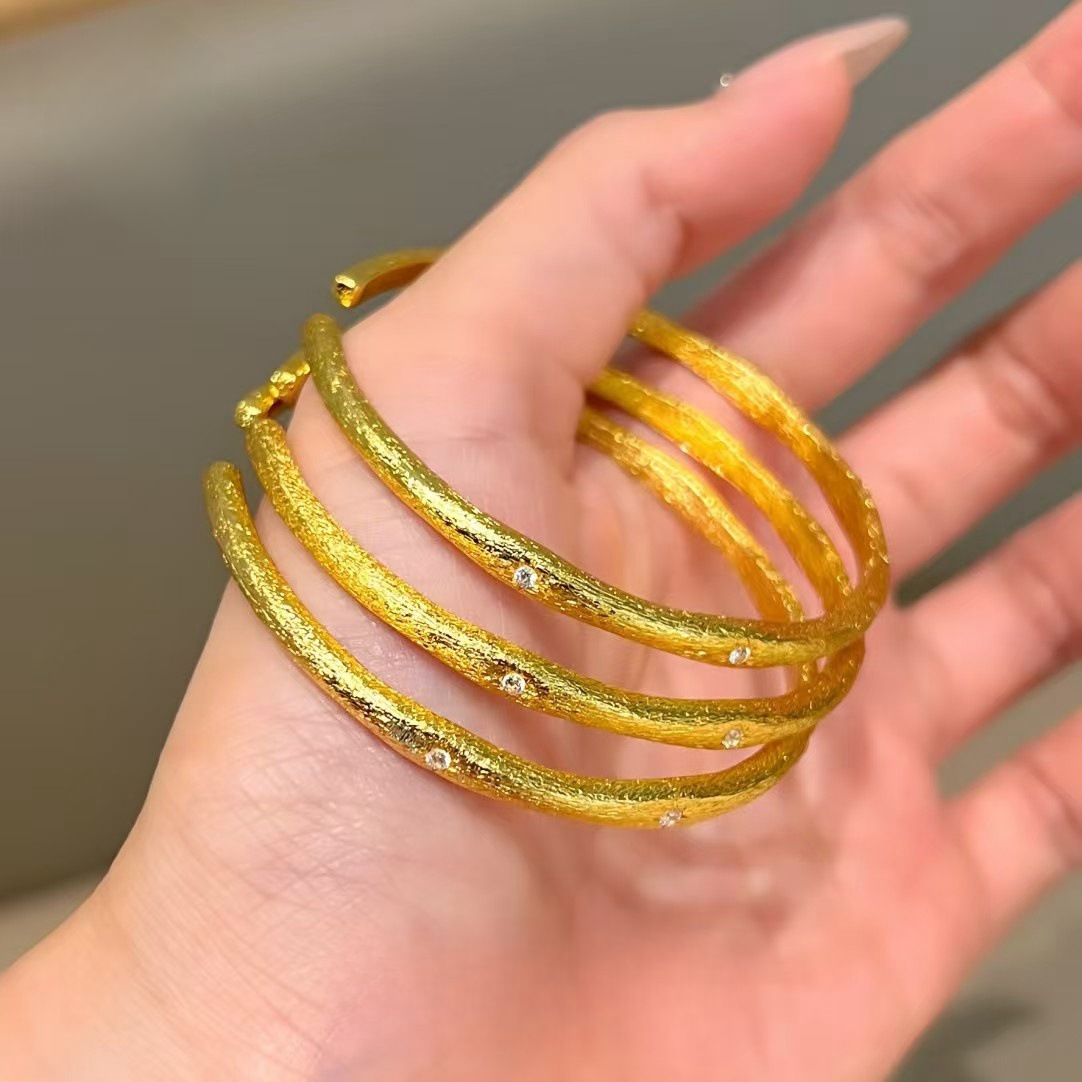 合金手镯 矿合金六芒星手镯直播爆款古法镶钻拉丝新中式实心錾刻