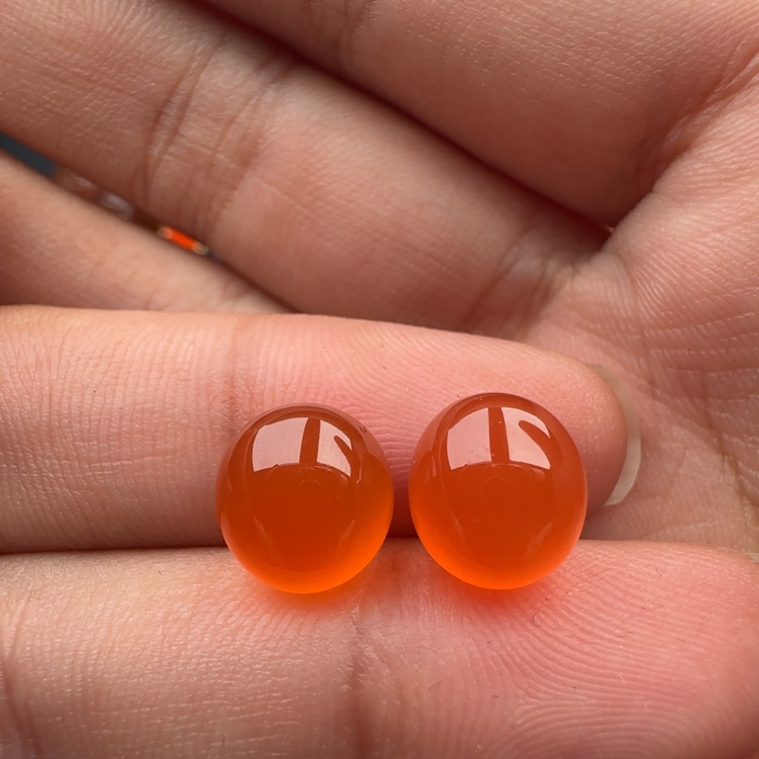 南红玛瑙未镶嵌冰橘蛋面一对9.5