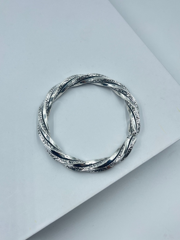 足银手镯 足银999雪花银手镯手工锤纹莫比乌斯复古个性男款手镯