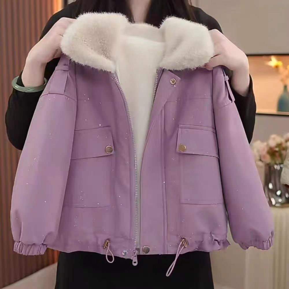 女童秋冬款加绒外套2025新款洋气夹棉加绒棉服中大儿童加厚外套