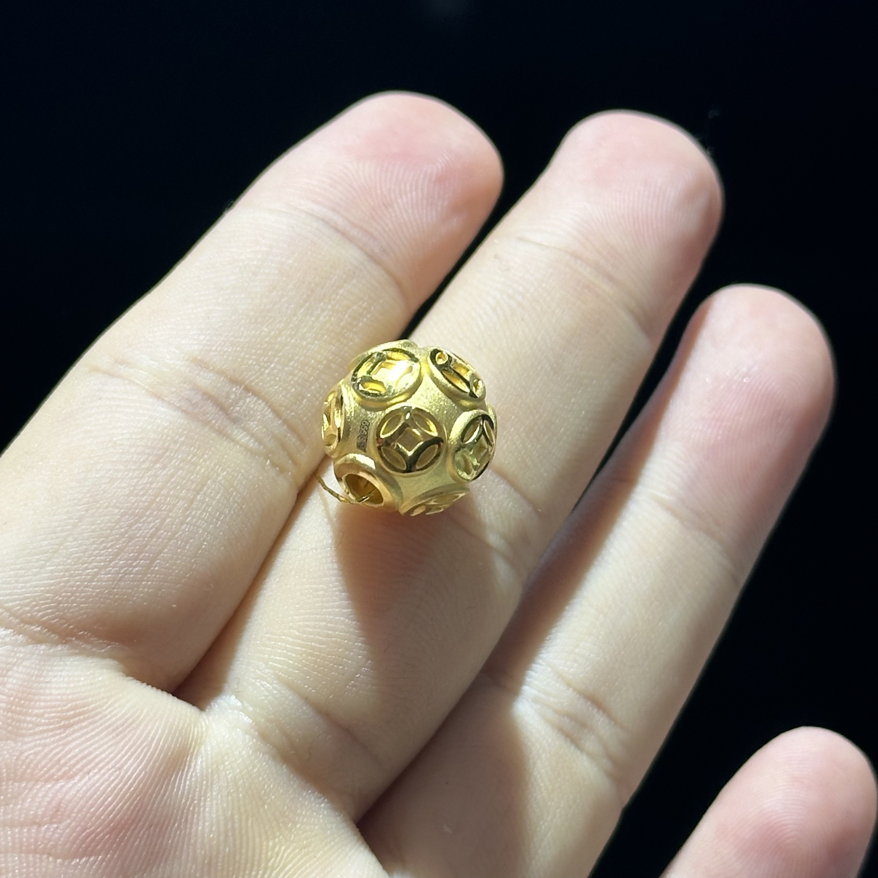 足金999 卡14 铜钱转运珠通孔 1.754