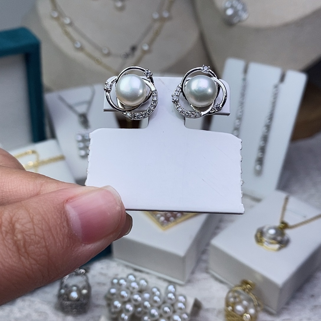 耳饰银S925镶嵌淡水珍珠