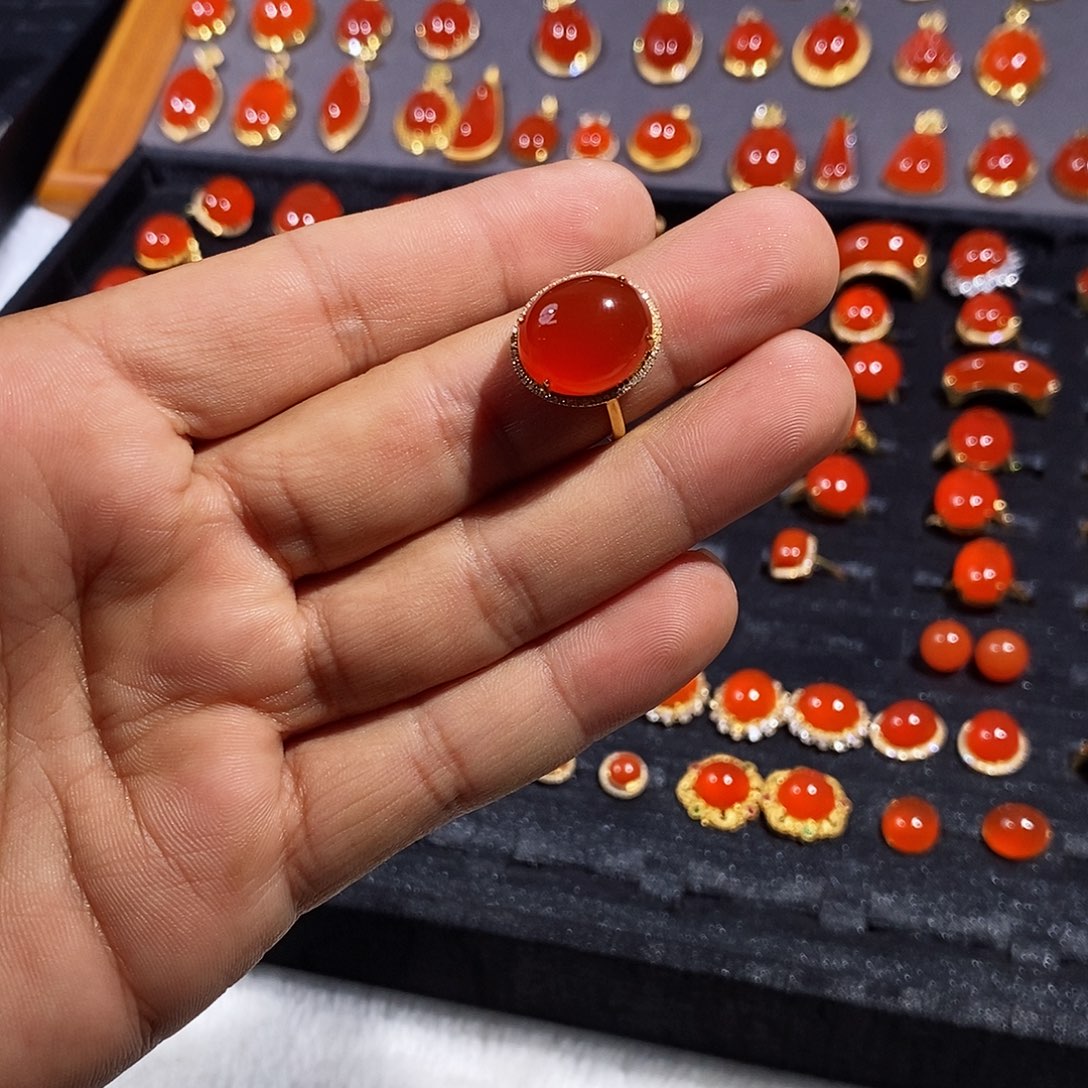 南红玛瑙戒指18K金镶嵌用****4