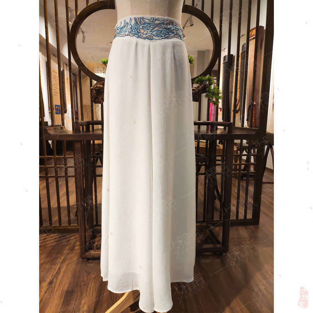 【流莺】轻中式腰部刺绣大摆阔腿裤