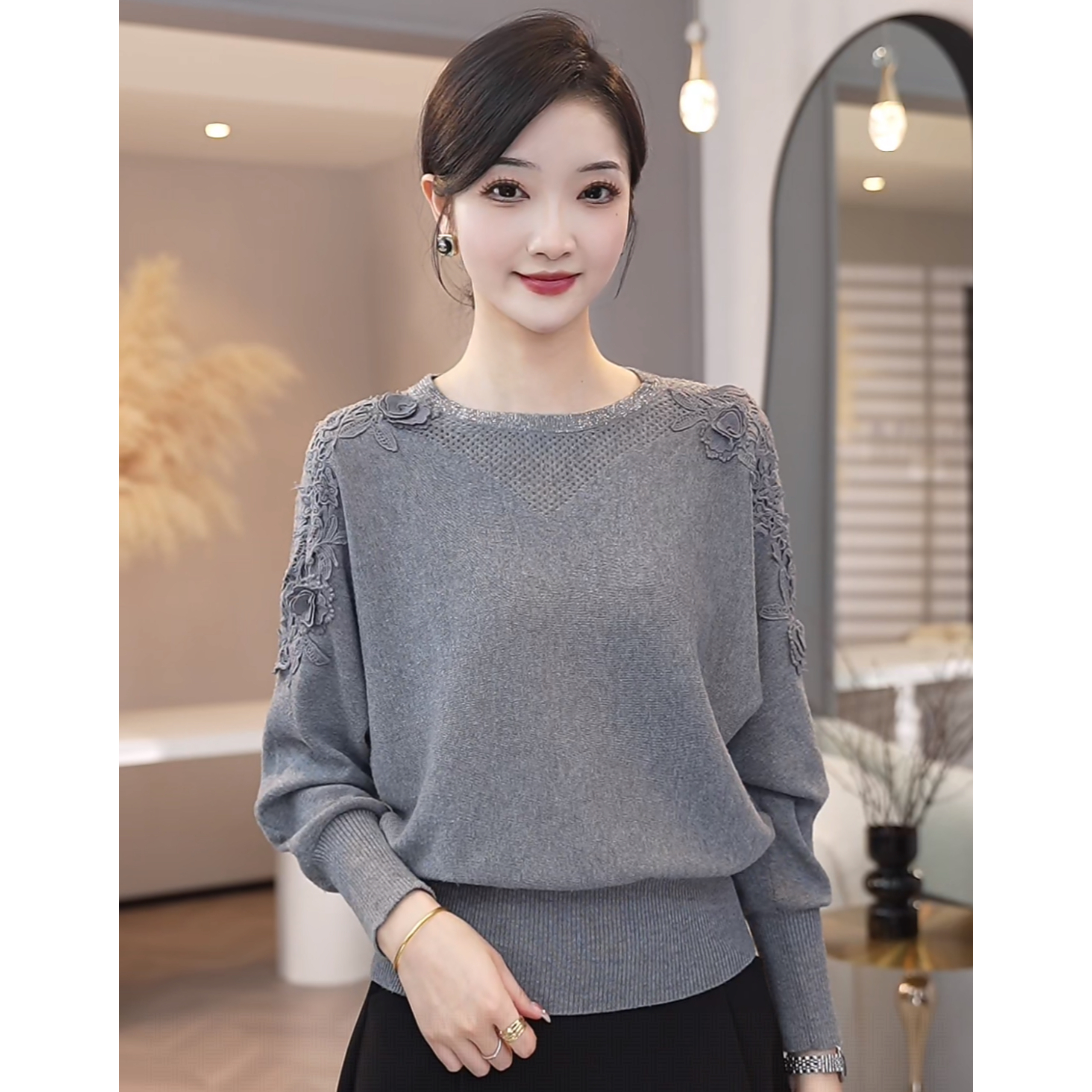 2026秋冬新款【QQ-1228-2JR】含绵羊毛长袖灰色针织打底套头毛衣