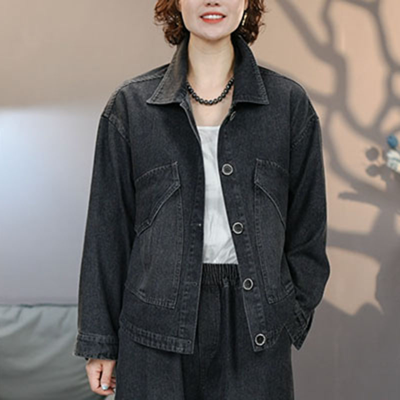8936黑牛仔外套# 2025秋季新款长袖外套百搭上衣牛仔时尚