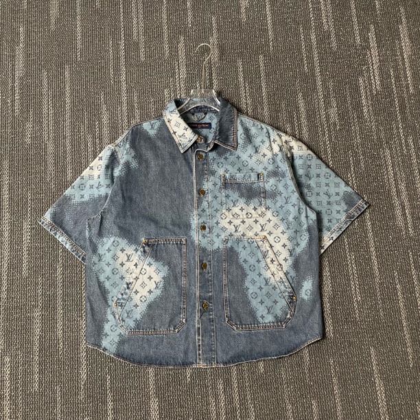未使用 LouisVuitton/路易威登 SS24满印牛仔短袖衬衫/尺码L/8191