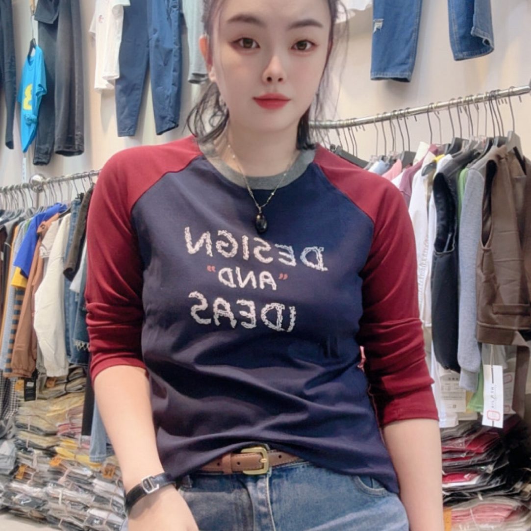 罗纹棉新款长袖上衣圆领正肩弹力显瘦百搭减龄休闲风女t