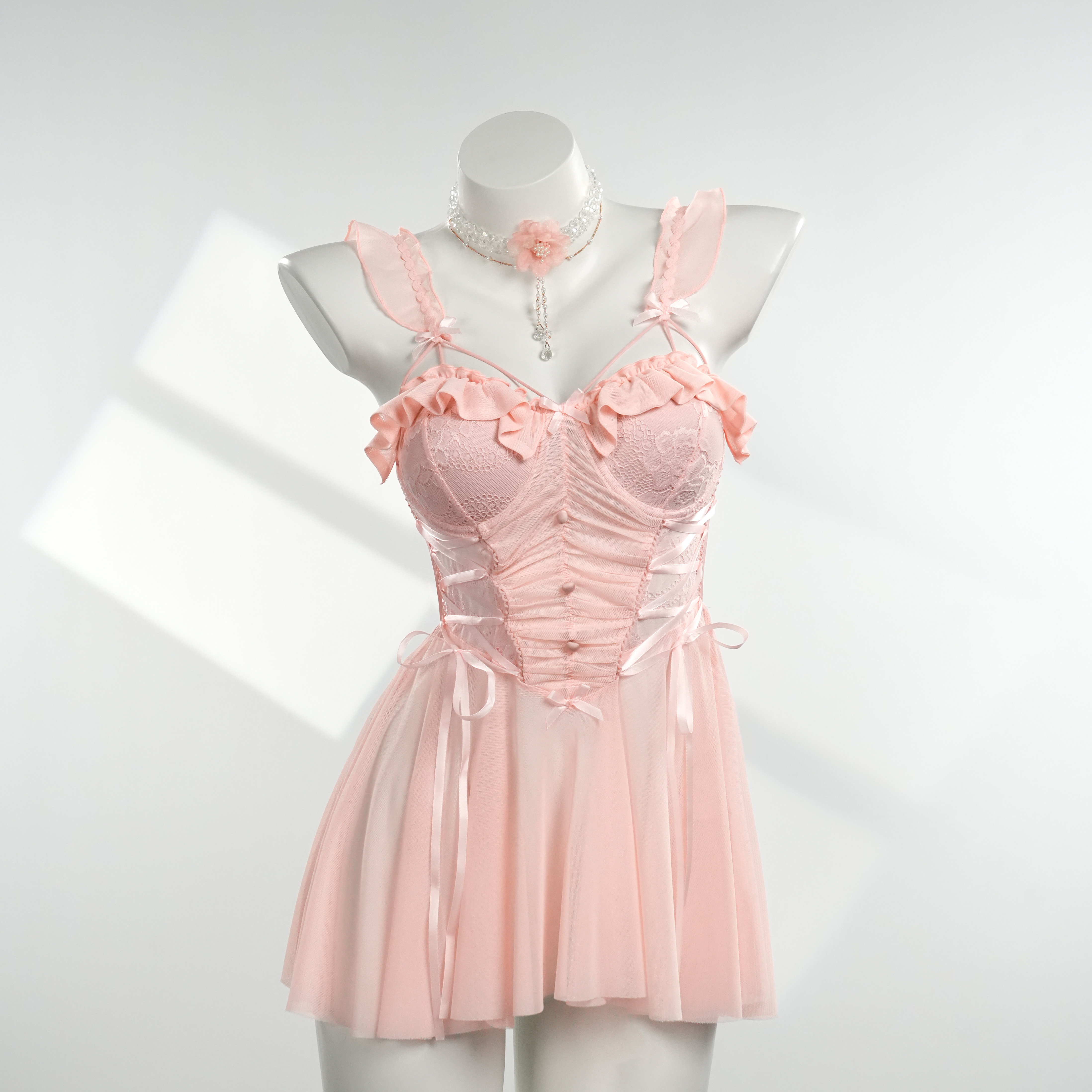 心意【90-220斤】气质轻纱柔软蕾丝显瘦性感纯欲ins大码睡裙 5371