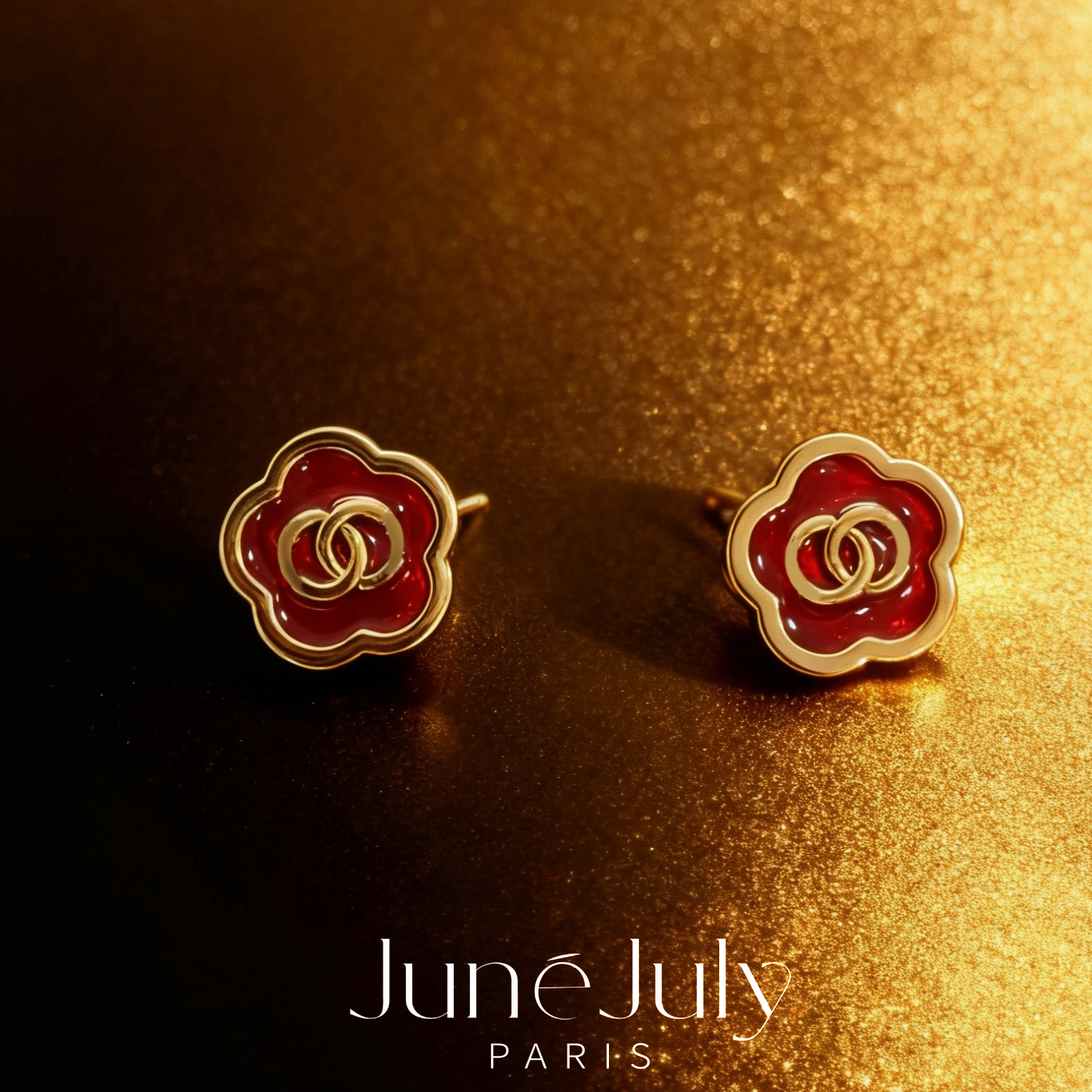 铜合金耳饰 JuneJuly 25a c家 铜合金红色花精致可爱 手工坊耳钉