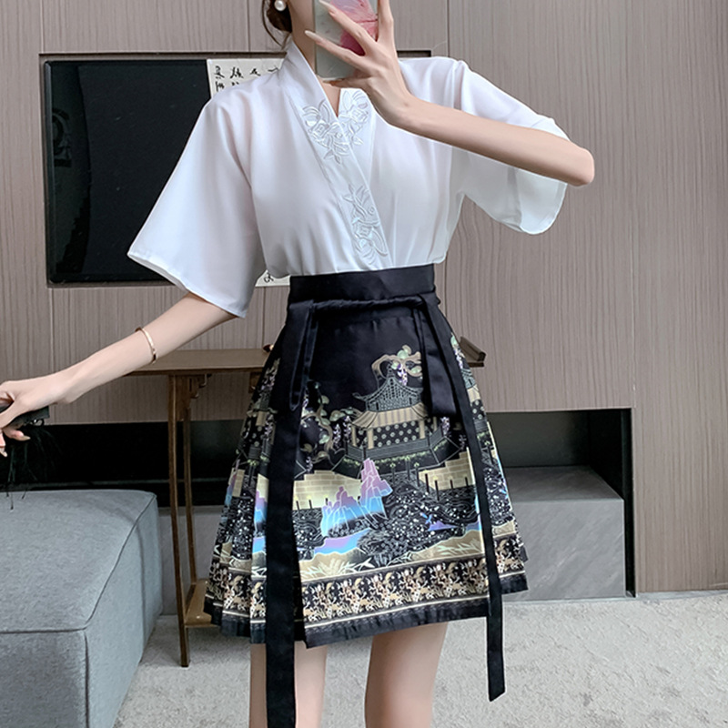 明制短款马面裙套装2024新款小个子日常夏季新中式国风改良汉服上