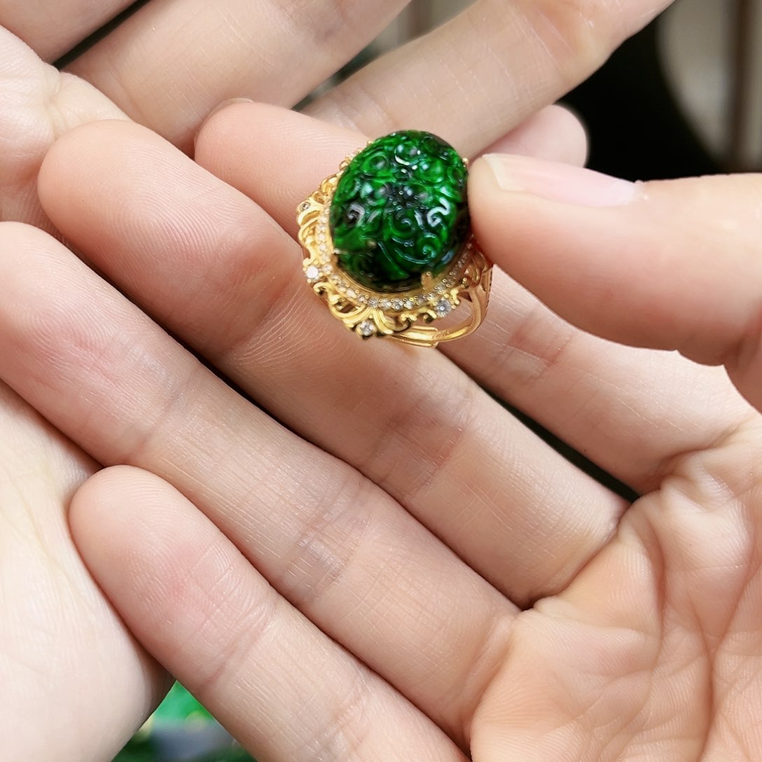 翡翠戒指银S925镶嵌戒指