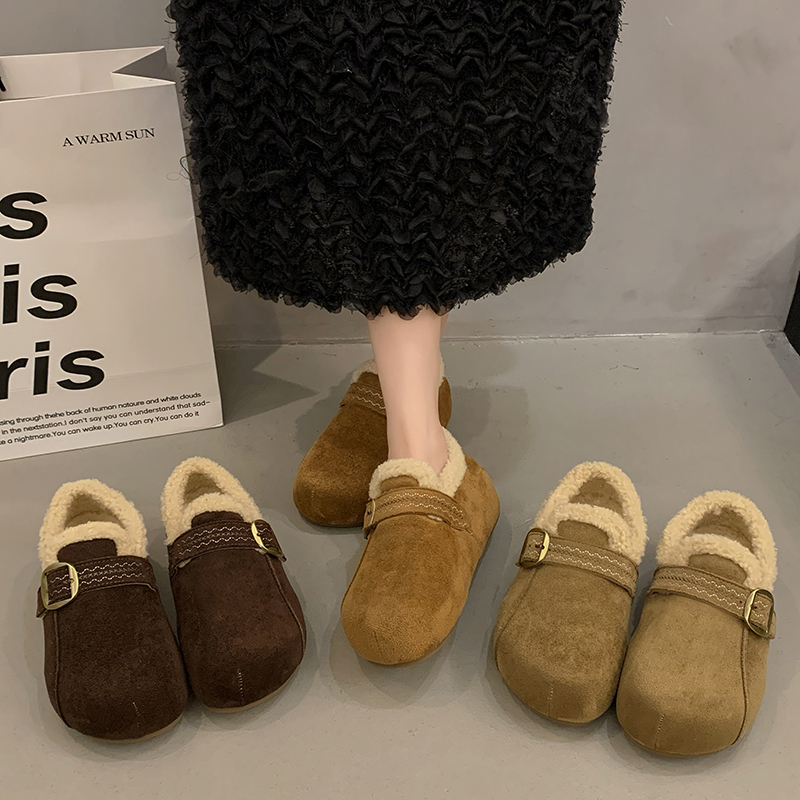 时尚毛毛边加绒保暖全包勃肯鞋女2025年秋冬季新款舒适内增高棉鞋