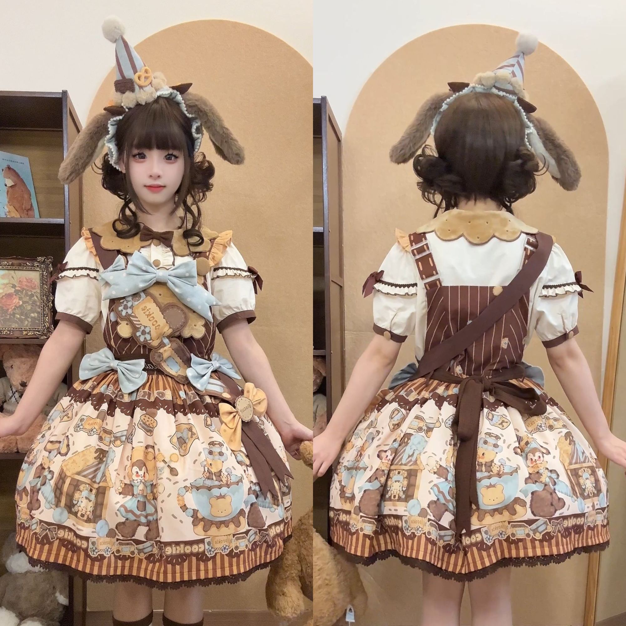 现现头饰衬衣裙子《熊仔饼干》夏季Lolita美式美拉德巧克力