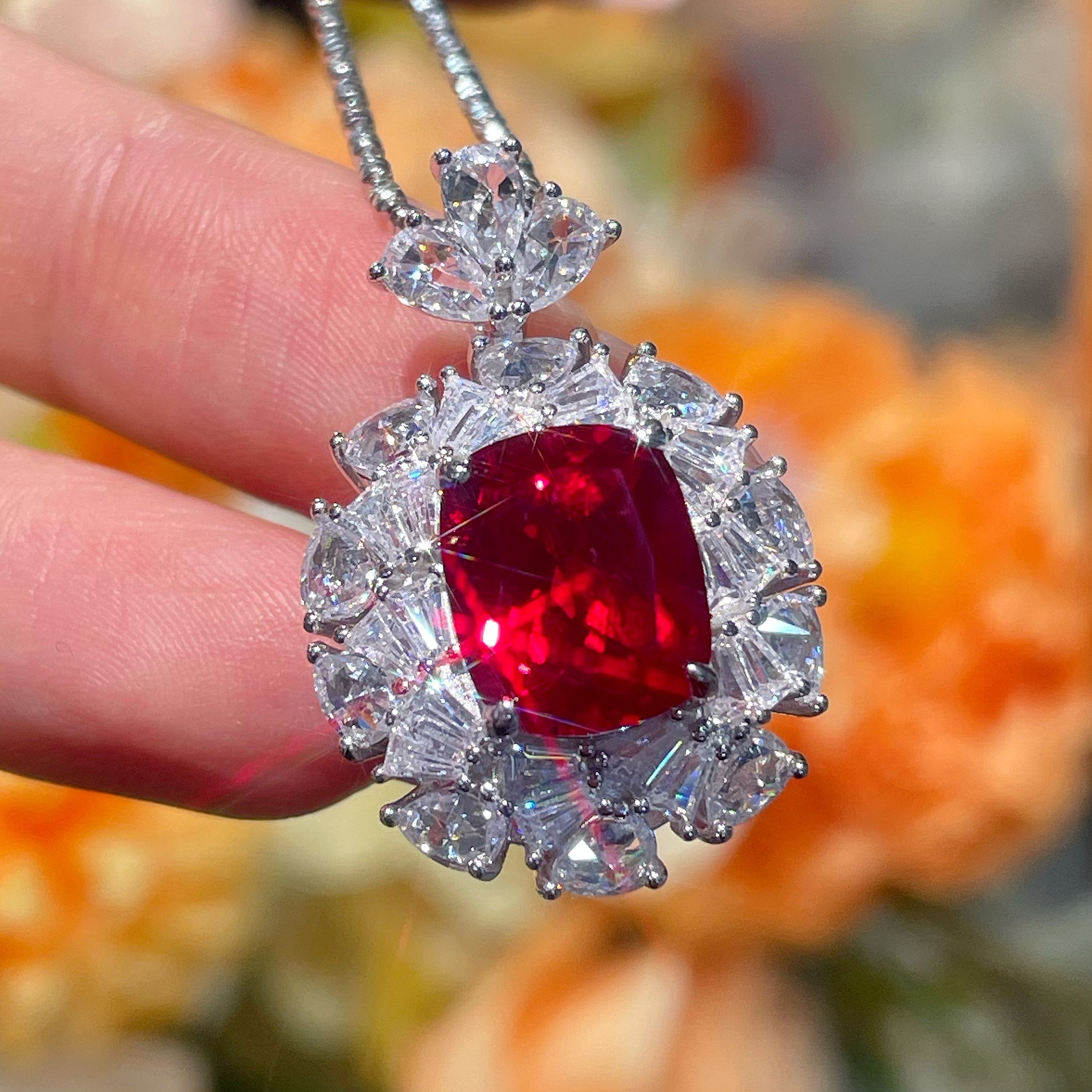 培育红宝石VISING珠宝【AGL国际证书】5.7ct吊坠鸽子蛋S925银