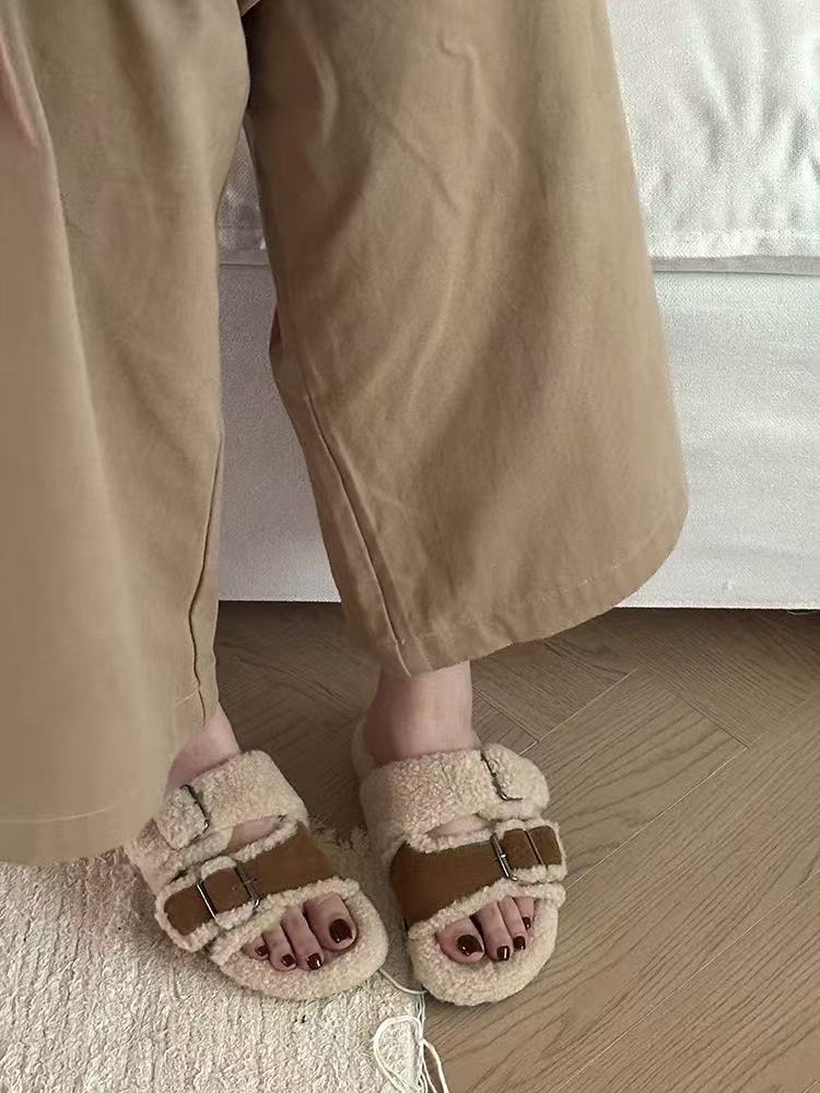 哈哈女鞋 简约韩系毛毛拖鞋3cm A066-1                         
