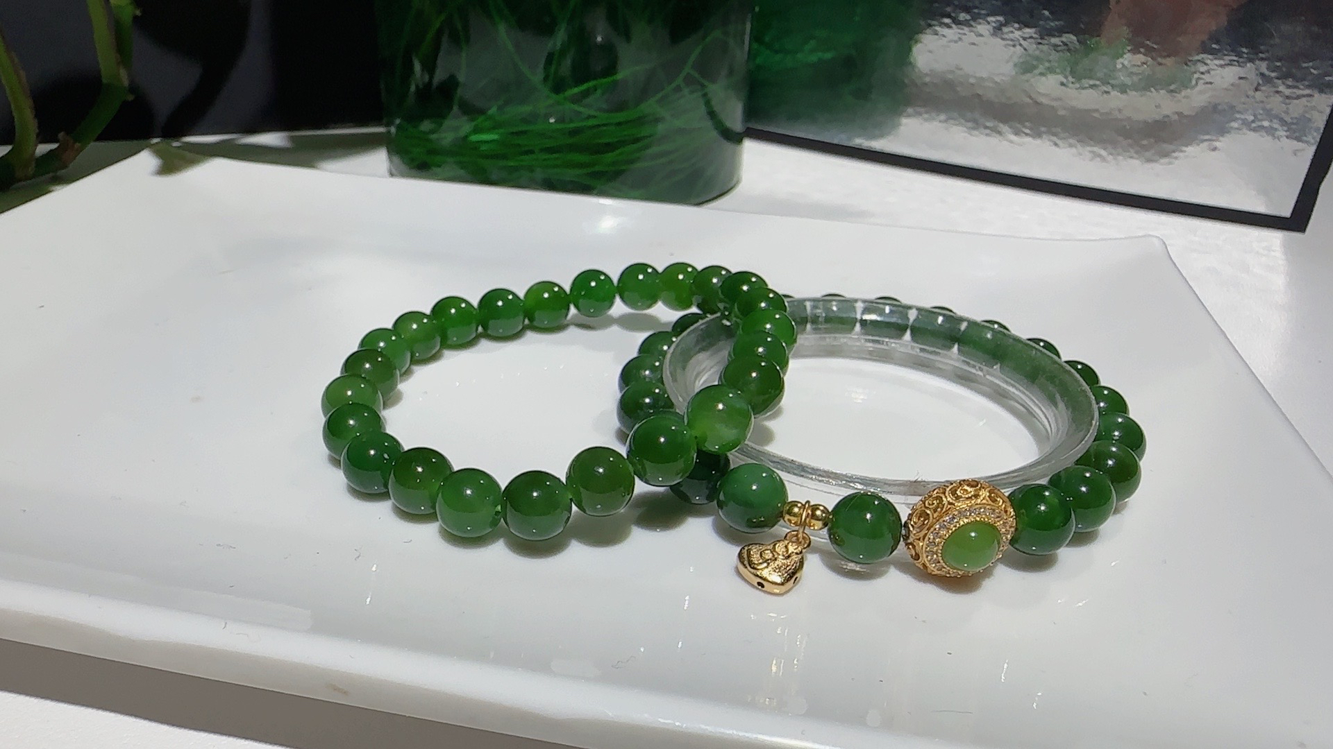 和田玉俄料碧玉猫眼手串，多样性发一条！