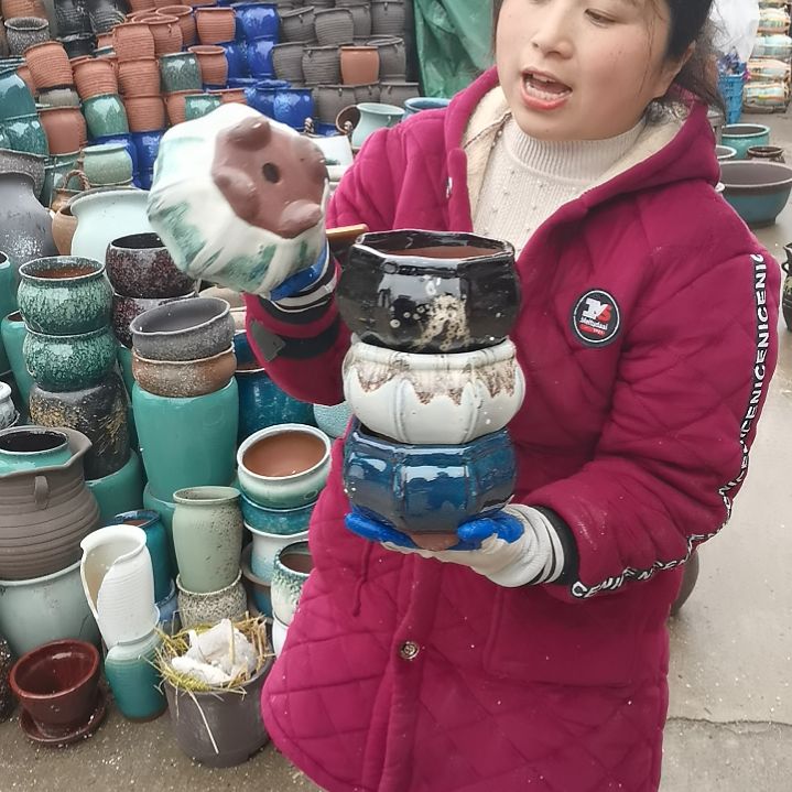 红陶瑕疵四个盆子