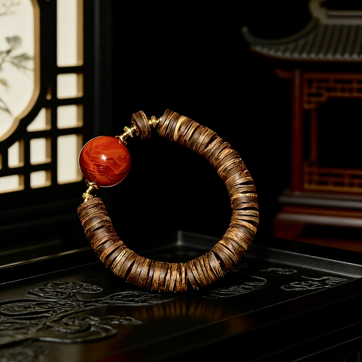 「美人骨」高定红运系列范冰冰色南红龙珠沉香手串中式新年必备战串