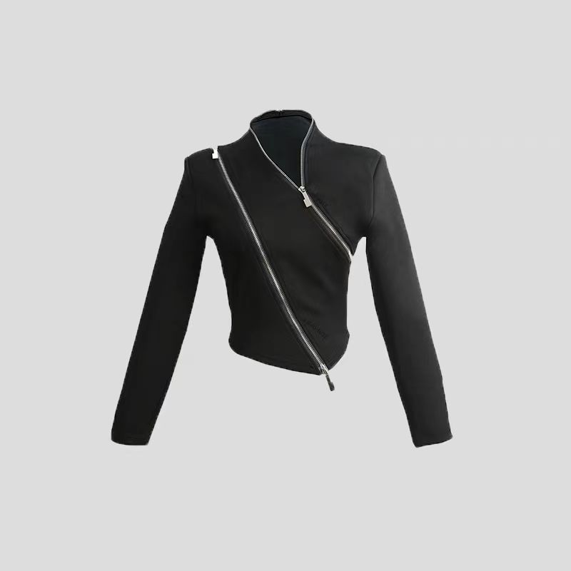 [KDDZ]19-49纯色拉链T恤女士休闲百搭高领斜领打底衫修身针织夏款