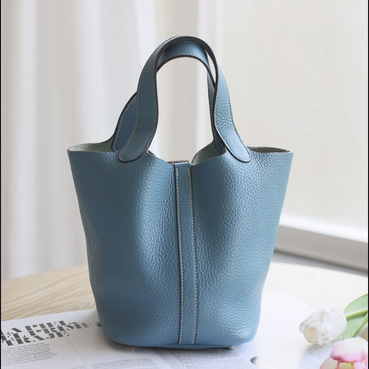 95新 Hermes/爱马仕 大吉中古/爱马仕蓝银18菜篮子手提包