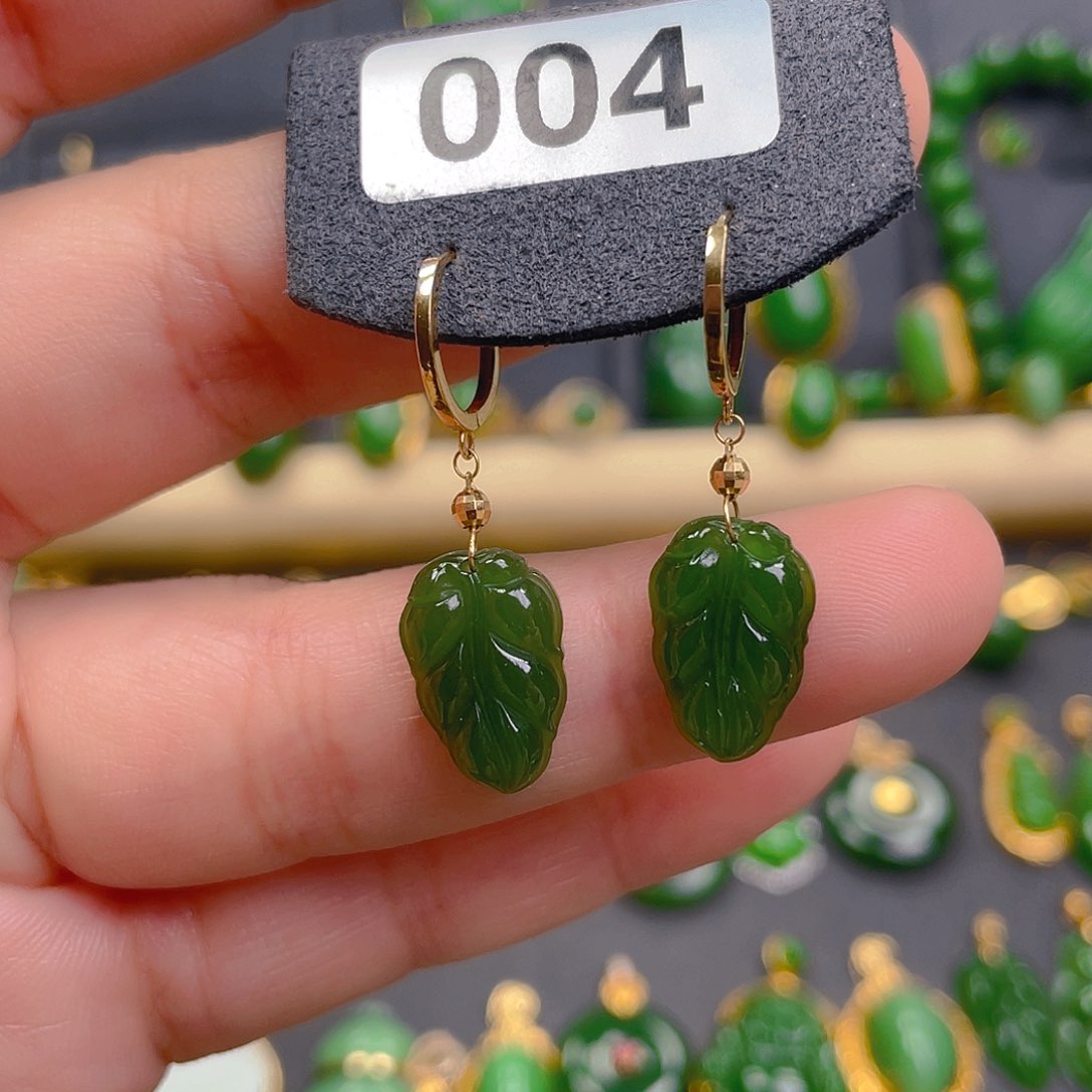 和田玉耳饰18K金镶嵌004