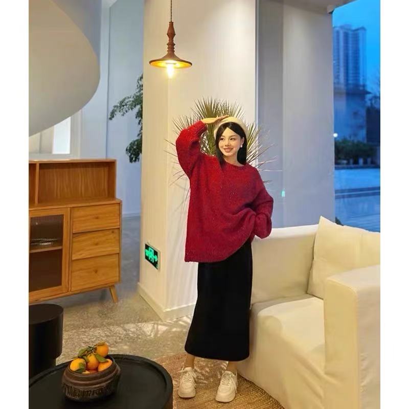 孕妇装气质水貂绒半身裙秋冬加绒加厚保暖针织长裙后开叉直筒裙子